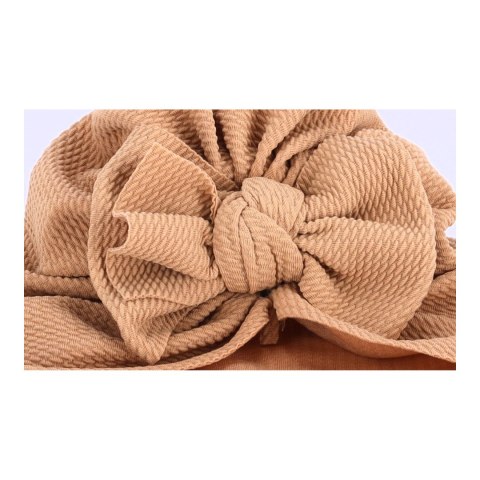 Turban niemowlęcy z kokardką, czapka dziewczęca - jasnobrązowy