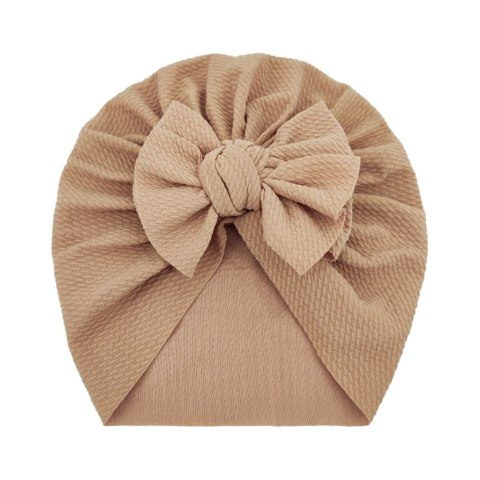 Turban niemowlęcy z kokardką, czapka dziewczęca - jasnobrązowy