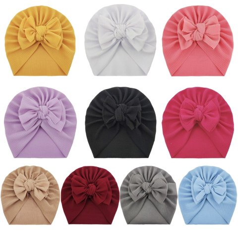 Turban niemowlęcy z kokardką, czapka dziewczęca - jasnobrązowy
