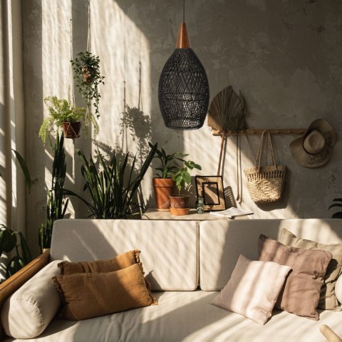 Rustykalna rattanowa lampa wisząca - 25cm (czarny kolor)