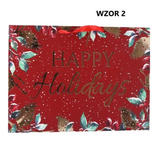Torebka na prezent świąteczna "Happy Holidays" 42x12x31 cm Mix wzorów