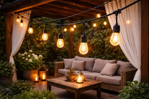 Girlanda Ogrodowa Świetlna 20M 20X Żarówka LED Sieciowa Wodoszczelna