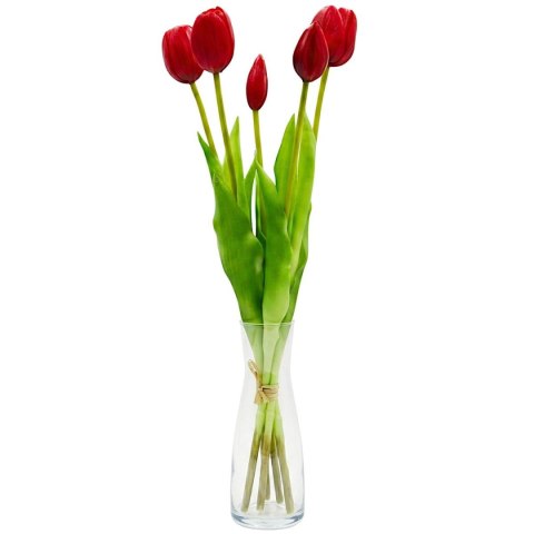 BUKIET 5 TULIPANÓW CZERWONYCH 39CM JAK ŻYWYCH DEKORACJA WIOSENNA