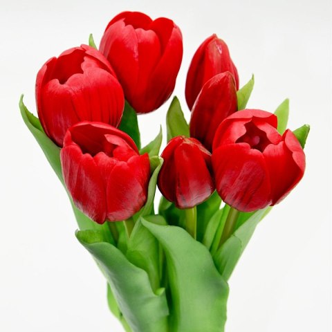 BUKIET 7 TULIPANÓW CZERWONYCH 31CM JAK ŻYWYCH DEKORACJA WIOSENNA