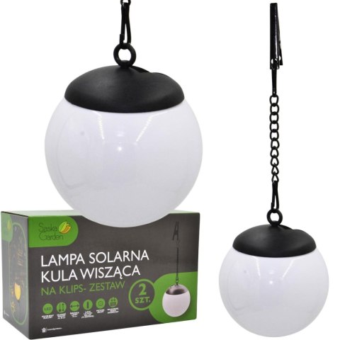 LAMPA SOLARNA PLASTIKOWA KULA WISZĄCA NA KLIPS 10X30CM KPL.2SZT