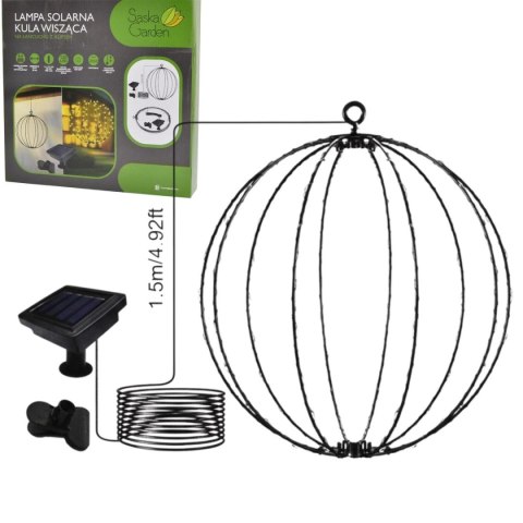 LAMPA SOLARNA WISZĄCA KULA 30CM 120 LED CIEPŁY BIAŁY