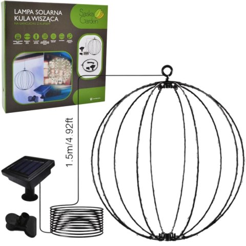 LAMPA SOLARNA WISZĄCA KULA 30CM 120 LED ZIMNY BIAŁY