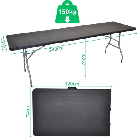 STÓŁ CATERINGOWY SKŁADANY W WALIZKĘ 240x74x74CM 150KG CZARNY