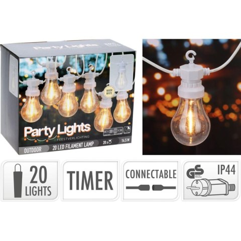 GIRLANDA OGRODOWA PARTY LIGHT 20LED A60 BIAŁY KABEL
