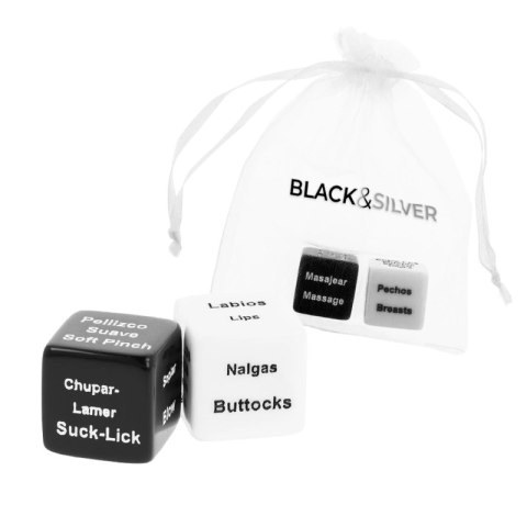 Black&SILVER Zestaw Kości dla Par 2 cm z satynowym etui