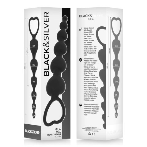 Black&Silver Milan Łańcuch Serc Silikonowy 18 cm, czarny, 5 elementow
