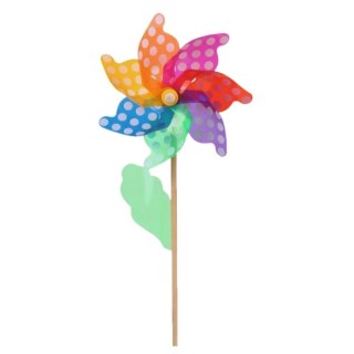 Wiatraczek ogrodowy na drewniany kiju wzór tęcza odblask śr.30cm A4811