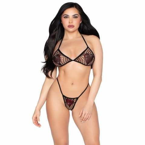 Leg Avenue Heart Bra Top & G-String Set Czarny - siateczka, regulacja