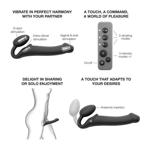 Strap-on-me Vibrating Bendable Strap-On M Czarny, 3 silniki, silikon