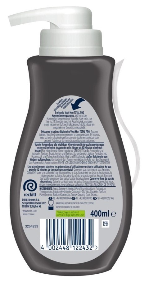 Veet Men Total Pro Krem do depilacji ciała 400 ml z pompką