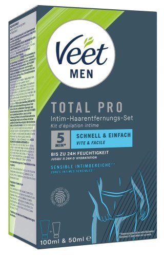 Veet Men TOTAL PRO Zestaw do Depilacji Intymnej 2w1 z Aloesem 150ml