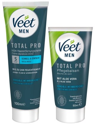 Veet Men TOTAL PRO Zestaw do Depilacji Intymnej 2w1 z Aloesem 150ml
