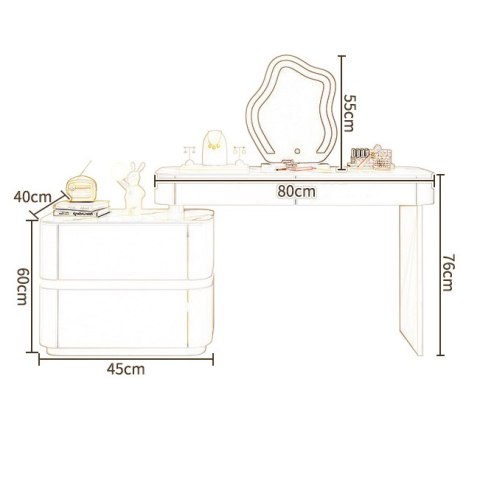 Toaletka kosmetyczna LED/ Komplet mebli blat 80 cm- Lilia - kolor biały