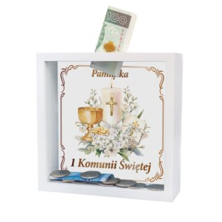 Skarbonka mdf "Pamiątka Pierwszej Komunii Świętej" świeczka kielich 15 x 4,5 x 15 cm