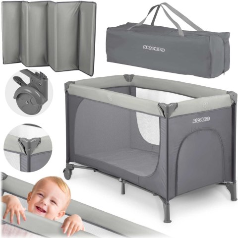 Łóżeczko turystyczne + materac + torba125 x 65 x 78 cm RK-240 jasno szare