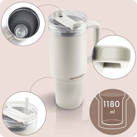 Termos próżniowy kubek ze słomką 1180 ml Berdsen kremowy