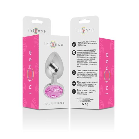 Intense Aluminium Plug z Rożowym Kryształem S - Metalowy, Elegancki, 7 cm