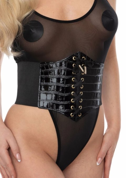 Croco Front Waist Cincher pas modelujący z połyskiem, czarny M/L