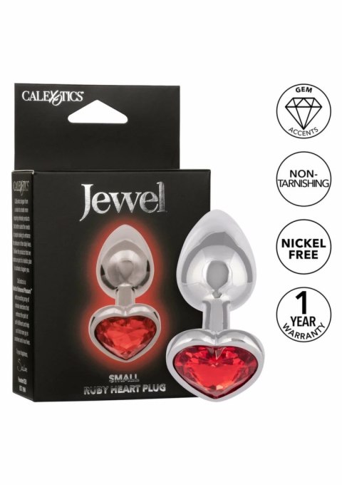 Jewel Small Ruby Heart Plug metalowy z kryształem serce czerwone S