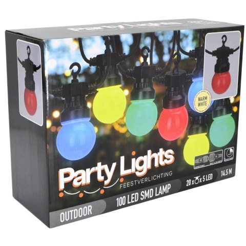GIRLANDA OGRODOWA PARTY LIGHT 20LED G50 14,5M TIMER MOŻLIWOŚĆ ŁĄCZENIA KOLOR