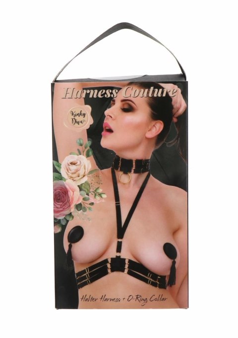 Halter Harness Plus O-Ring Collar satynowy regulowany czarny