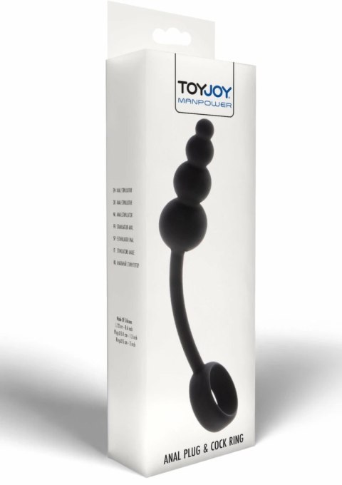 TOYJOY Manpower Anal Plug & Cock Ring silikonowy 2w1 czarny