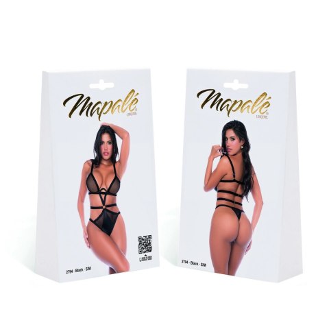Allure Bodysuit L/XL Czarny - Siateczka & Połysk, Regulowane Ramiączka