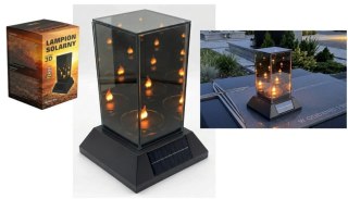 Latarnia szklana znicz SOLAR LUSTRO KWADRAT 3D na plastikowej czarnej podstawie 22x15x15 cm SL-K1S