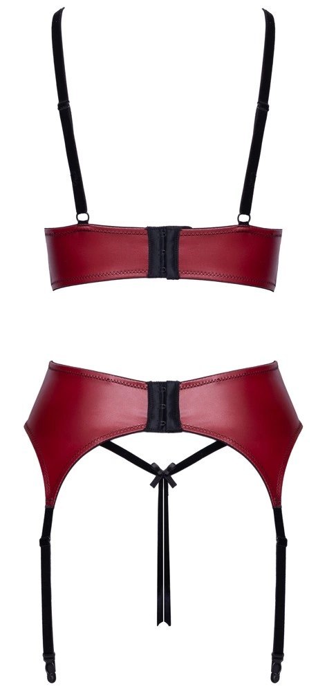 Cottelli LINGERIE Bra, Suspender Belt & String XL bordowy z koronką