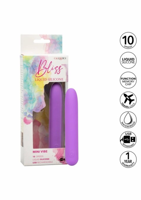 CalExotics Bliss Mini Vibrator silikonowy kompaktowy 10 trybow USB fioletowy