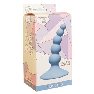 Korek analny z przyssawką, kulkowy, silikonowy. Ribbed Plug Blue.