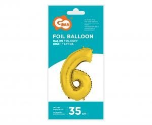 Balon foliowy "Cyfra 6" złota 35 cm FG-C35Z6
