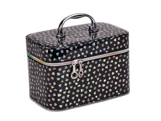 Kuferek walizka z lusterkiem zapinany na zamek czarny z hologramem 21 x 14 x 13cm