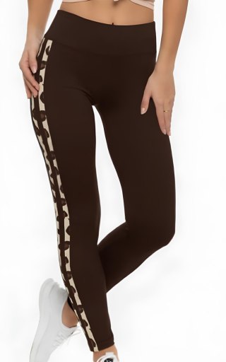 LEGGINSY WZOROWANE LE007 L-XL brązowy