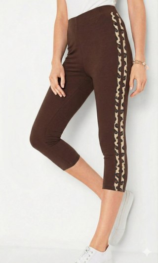 LEGGINSY WZOROWANE LE009 LAMPART 3/4 S-M brązowy