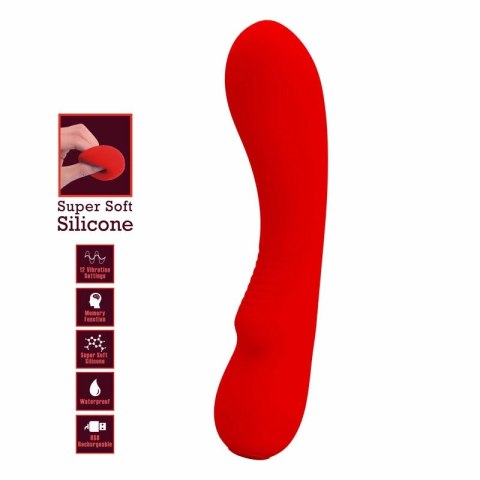 Pretty Love Prescott Czerwony - Wibrator silikonowy, 12 trybow, USB