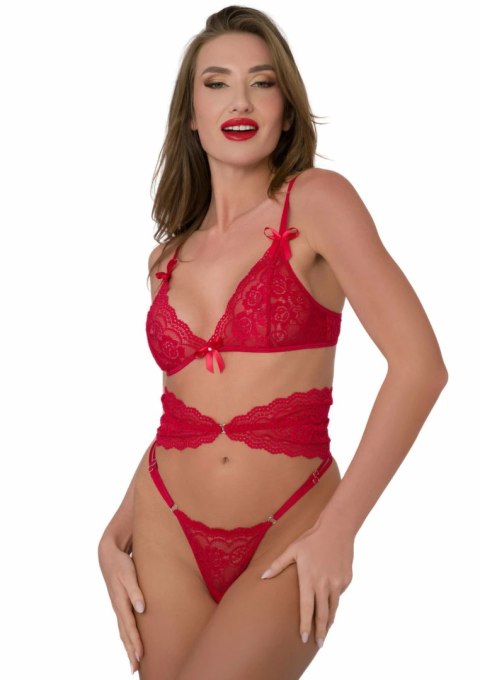 Daring Intimates Lace Dreams 3PC komplet bielizny koronkowej czerwony
