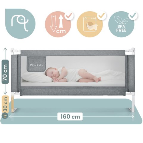 Barierka ochronna do łóżka zabezpieczająca bramka blokada 160 cm Nukido NK-227 szara