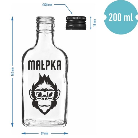 Butelka piersiówka 200 ml z zakrętką nadruk „Małpka" 631766