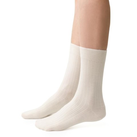 SKARPETY BEZUCISKOWE W PRĄŻEK MERINO WOOL 130 35-37 ecrui