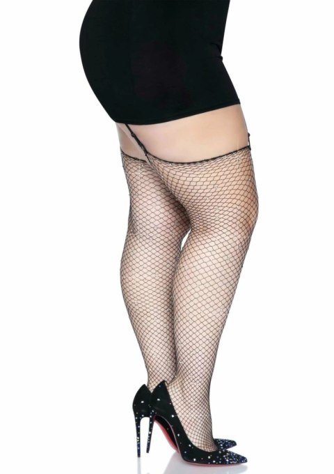 Leg Avenue Brielle Pończochy Siatkowe Plus z Kryształkami, czarne XL/2XL