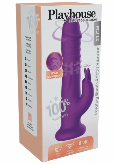 Playhouse Rotating Beads Rabbit Vibrator silikonowy, wodoodporny, USB