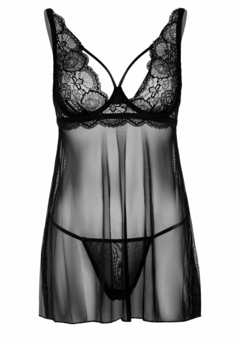 Lace Babydoll and String komplet koronkowy z serduszkami czarny M/L