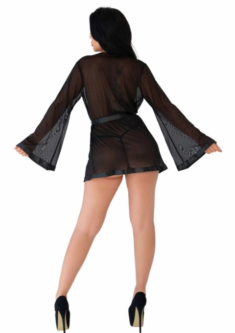 Obsessive Sheer Kimono and String czarne siateczkowe z koronką