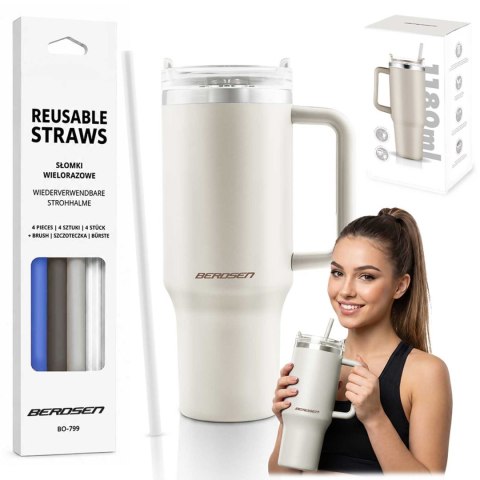 Termos próżniowy kubek z zestawem słomek 1180 ml Berdsen kremowy